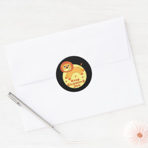 Sticker Rond Continuez à choisir la joie Lion Kawaii saut orang