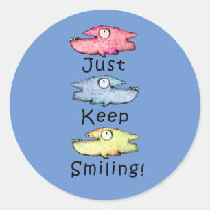 Sticker Rond Continuez à sourire ! Des poissons colorés avec de
