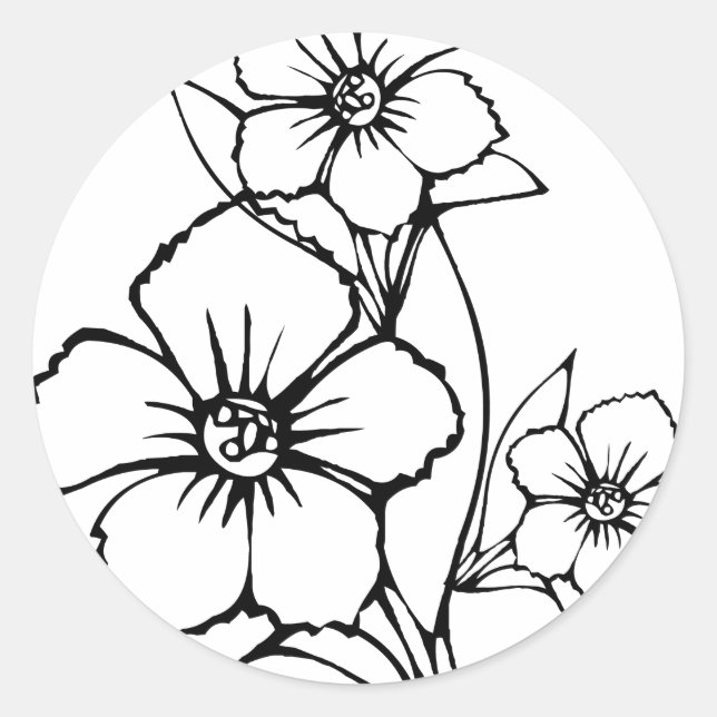 Sticker Rond Contour noir de la fleur trois (Devant)