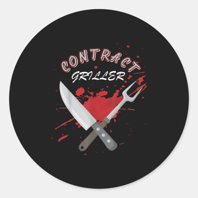 Sticker Rond Contrat Griller Funny Grill Barbecue Barbecue Chem (Devant)