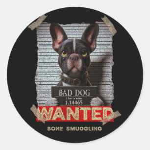 Sticker Rond Contrebande d'os sale chien : la photo d'identité