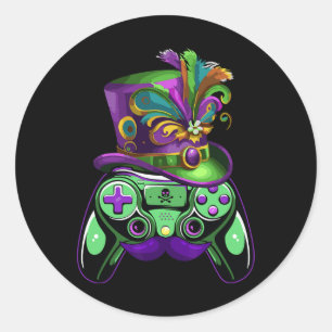 Sticker Rond Contrôleur de jeu Mardi Gras Gamers Enfants Filles