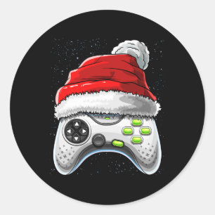 Sticker Rond Contrôleur de jeu Noël Santa Hat Gamer Gift Boy