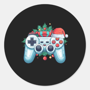 Sticker Rond Contrôleur de jeu Santa Hat Noël Jeu de Noël X mas