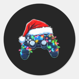 Sticker Rond Contrôleur de jeu vidéo chapeau de Noël Santa Game