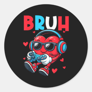 Sticker Rond Contrôleur de jeu vidéo de la Saint-Valentin pour