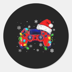 Sticker Rond Contrôleur de jeu vidéo de Noël Chapeau de Père No