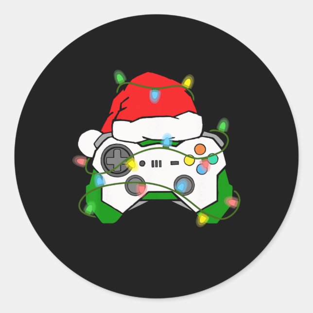 Sticker Rond Contrôleur de jeu vidéo de Noël de chapeau de Père (Devant)