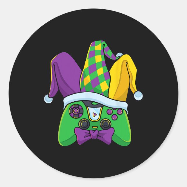 Sticker Rond Contrôleur de jeu vidéo Gras Jester Costume Casque (Devant)