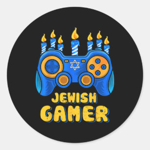 Sticker Rond Contrôleur de jeu vidéo juif Gamer Chanukah Boy Ki