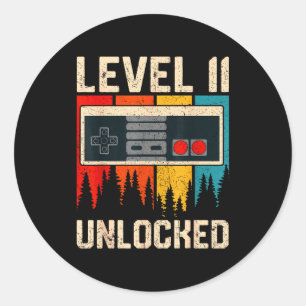 Sticker Rond Contrôleur de jeu vidéo Niveau 11 débloqué Anniver
