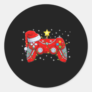 Sticker Rond Contrôleur de jeu vidéo Noël Santa Hat Gamer Bo