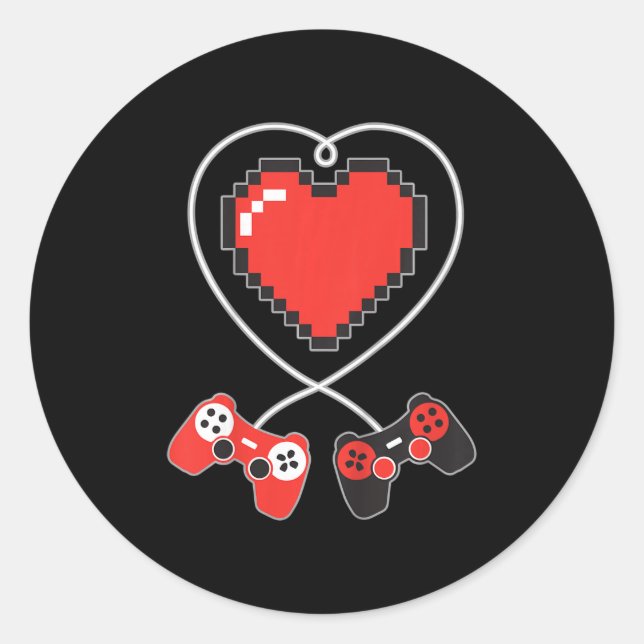 Sticker Rond Contrôleur de jeu vidéo pour enfants Coeur Pixel A (Devant)