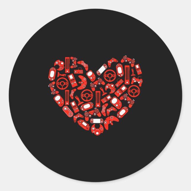 Sticker Rond Contrôleur de jeu vidéo pour la Saint-Valentin pou (Devant)