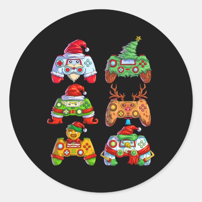 Sticker Rond Contrôleur de jeu vidéo Santa Hat Christmas Gamer  (Devant)