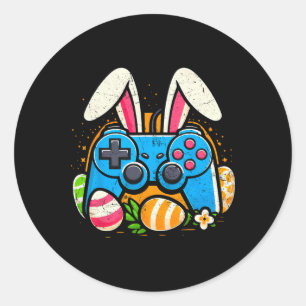 Sticker Rond Contrôleur de jeu vidéo vintage Lapin de Pâques Jo