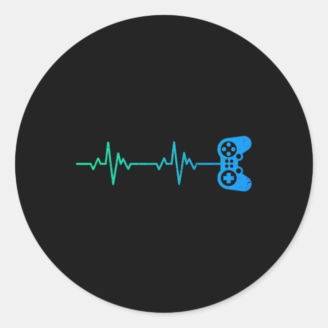 Sticker Rond Contrôleur De Jeux Vidéo Cool Heartbeat Pour Nerdy (Devant)