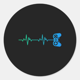 Sticker Rond Contrôleur De Jeux Vidéo Cool Heartbeat Pour Nerdy