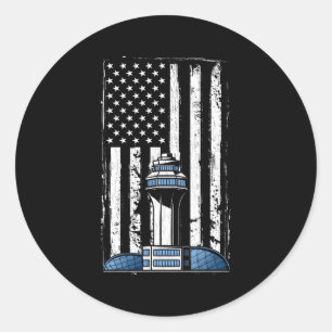 Sticker Rond Contrôleur de la circulation aérienne Usa Flag Avi