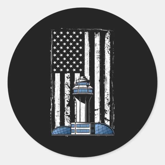 Sticker Rond Contrôleur de la circulation aérienne Usa Flag Avi (Devant)