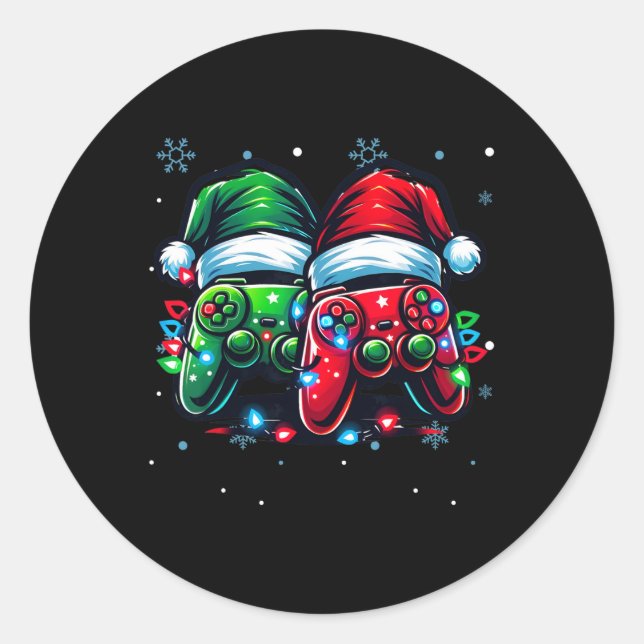 Sticker Rond Contrôleur Santa Hat Jeu de Noël Jeu de Noël X-mas (Devant)