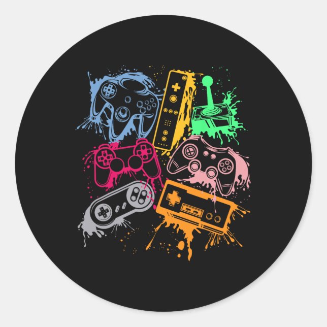 Sticker Rond Contrôleurs de console de jeu vidéo Retro 80's 90' (Devant)