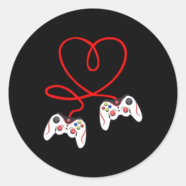 Sticker Rond Contrôleurs de jeu Joueurs vidéo Jouer Valentine's (Devant)