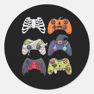 Sticker Rond Contrôleurs de jeu squelette zombie Halloween momi