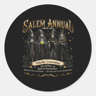 Sticker Rond Convention des sorcières Halloween Filles Vintages