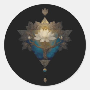 STICKER ROND CONVERGENCE SACRÉE   SYMBOLE DE LOTUS ALCHIMIQUE