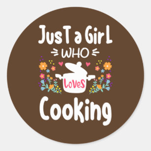 Sticker Rond Cook Just A Girl Who Loves Cooking Chef Vintage