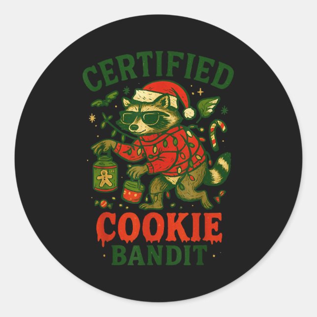 Sticker Rond Cookie Bandit Certifié, Funny Christmas Lights Ra (Devant)