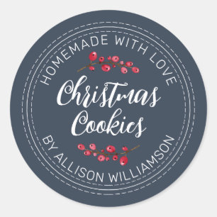 Sticker Rond Cookie de Noël Bleu Marine
