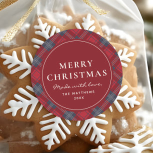 Sticker Rond Cookie de Noël Rouge Classique Fait Avec Amour