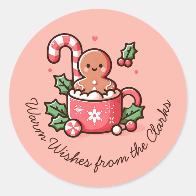 Sticker Rond Cookie Gingerbread au design modifiable de voeux c (Devant)