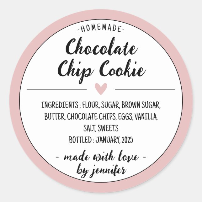 Sticker Rond Cookie maison rose aux pépites de chocolat (Devant)