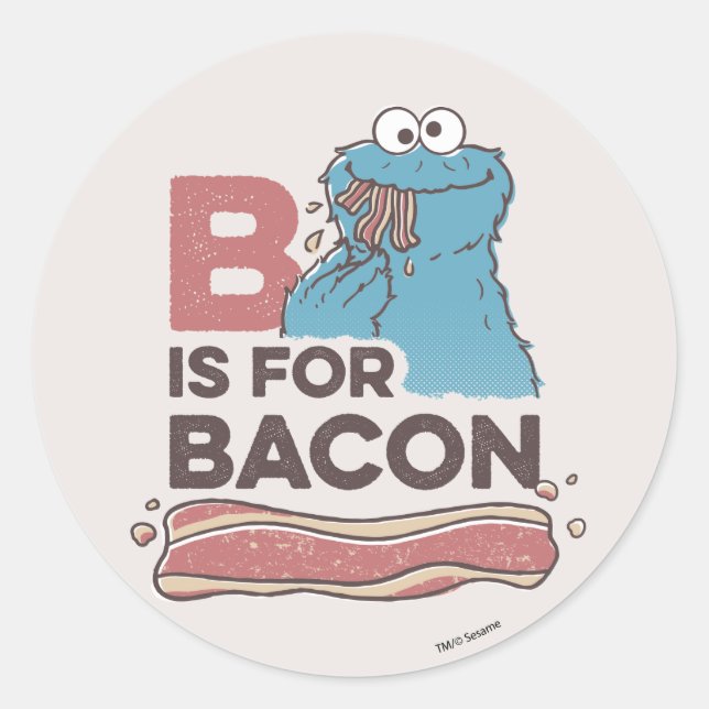 Sticker Rond Cookie Monster | B est pour Bacon (Devant)