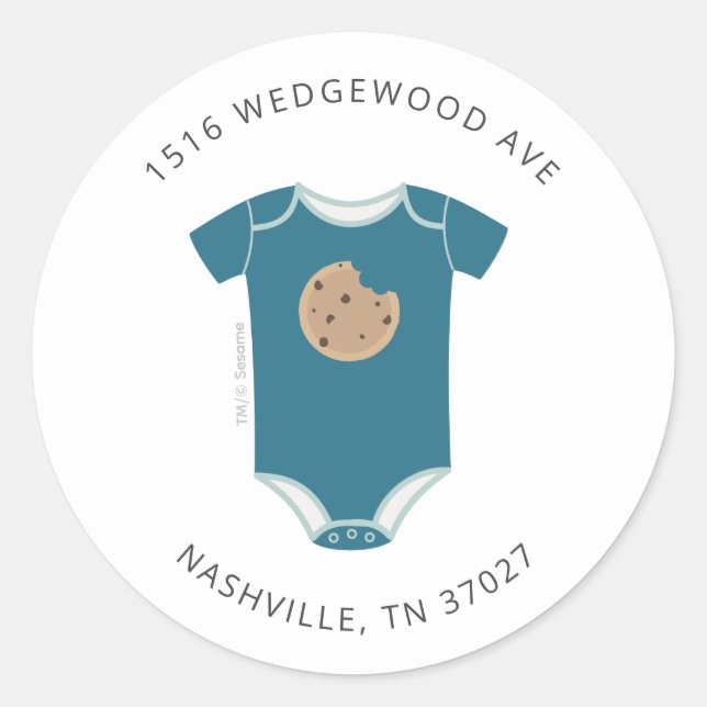Sticker Rond Cookie Monster Bodysuit Baby shower Adresse (Devant)