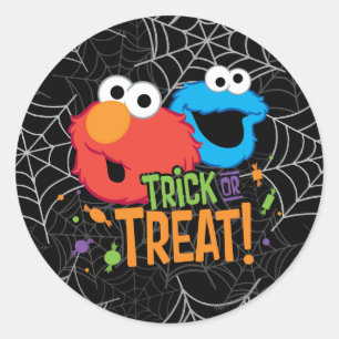 Sticker Rond Cookie Monster et Elmo - Tricoter ou traiter