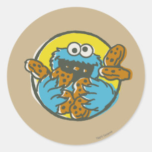 Sticker Rond Cookie Monster Retro