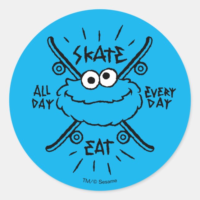 Sticker Rond Cookie Monster Skate Logo - Patinage, Manger, 24h/ (Devant)