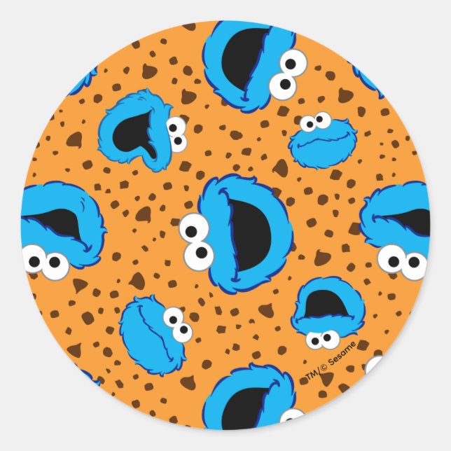 Sticker Rond Cookie Monster sur motif de cookie (Devant)