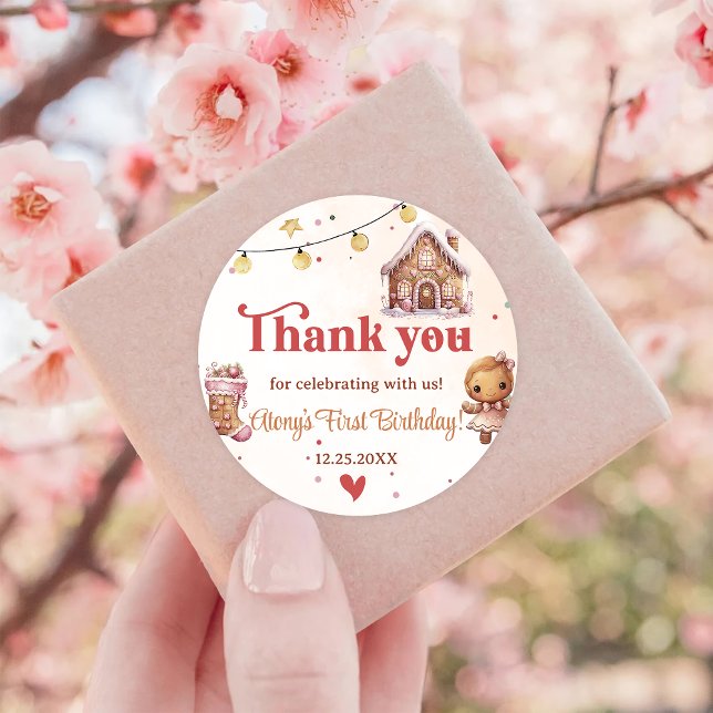 Sticker Rond Cookie rose Noël Anniversaire Fête Favoriser Stick (Créateur téléchargé)