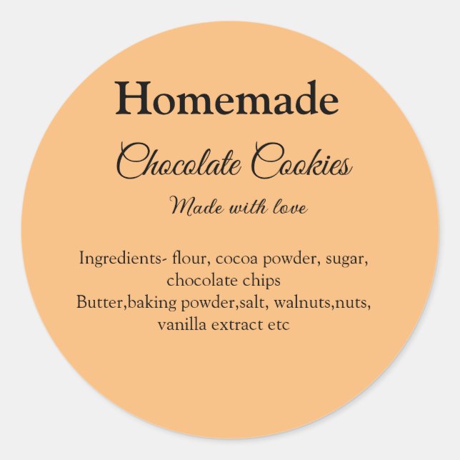 Sticker Rond Cookies au chocolat faits maison avec amour ajoute (Devant)