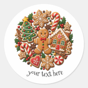 Sticker Rond Cookies au Gingembre Vintage Cuisine de Noël Convi