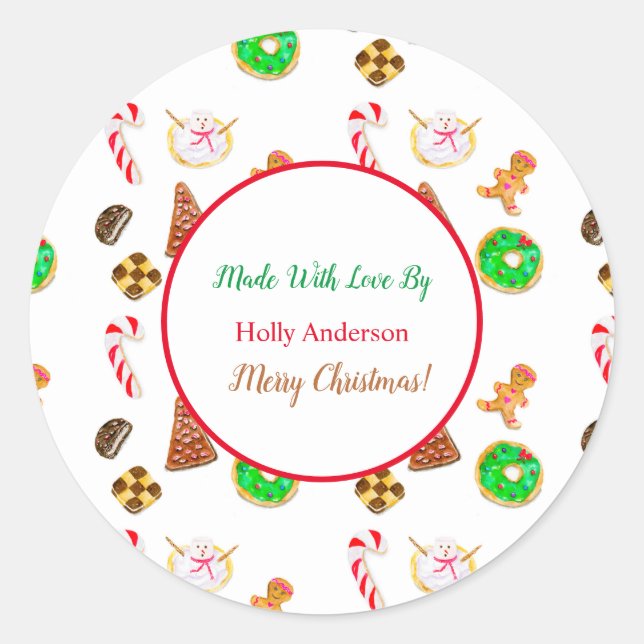 Sticker Rond Cookies de Noël à l'aquarelle  (Devant)