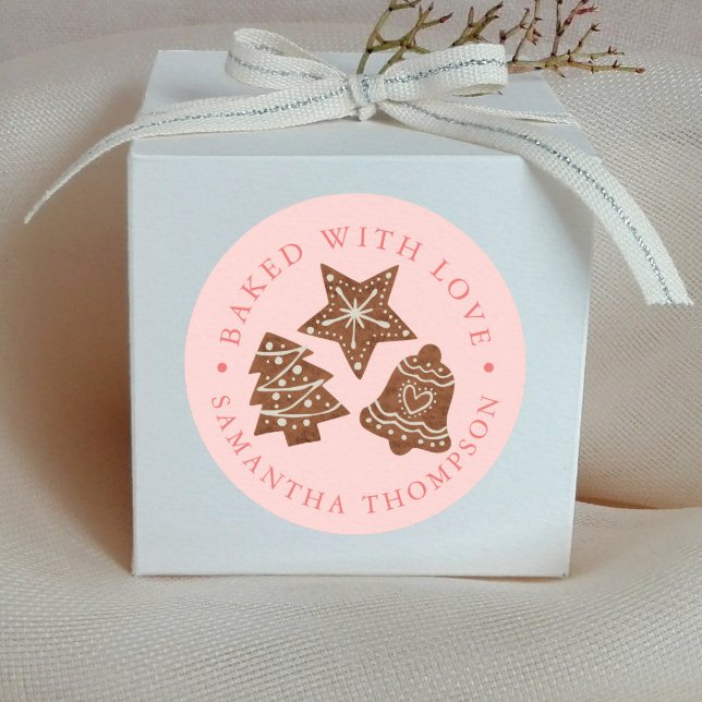 Sticker Rond Cookies de Noël cuits avec amour rose (Créateur téléchargé)