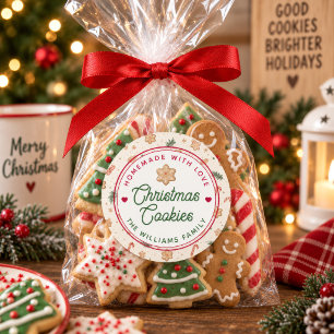 Sticker Rond Cookies de Noël Faits Maison avec Amour Nom
