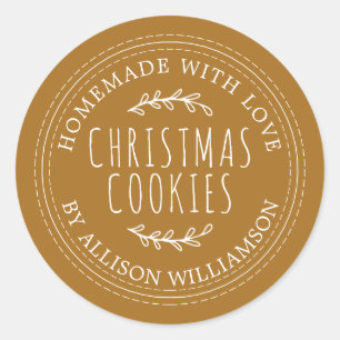 Sticker Rond Cookies de Noël faits maison Rustique Ocbre Doré 