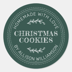 Sticker Rond Cookies de Noël faits maison rustiques Vert foncé